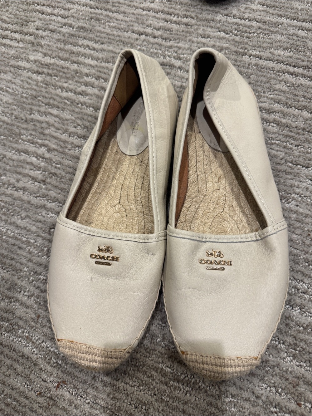 Coach White Leather Espadrille Flats with Jute Trim